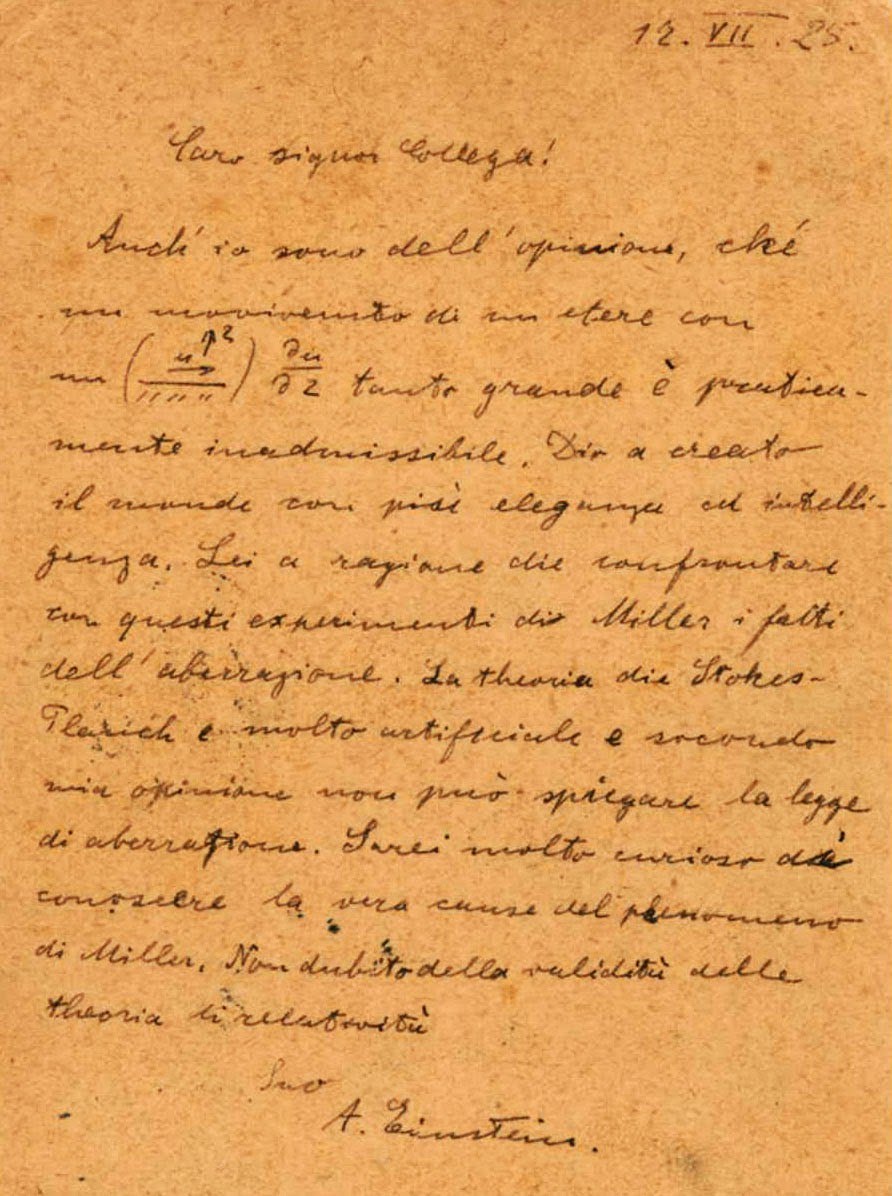 Carta en la que Albert Einstein dice que Dios creó el 